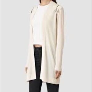 All Saints Cream Long Knit Dash Cardigan Sweater 100% Merino Wool Sz S